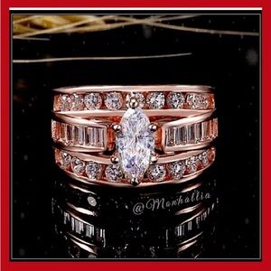 NEW ROSE GOLD 8.6g SIMULATED MARQUISE DIAMOND BAGUETTE WIDE BAND RING